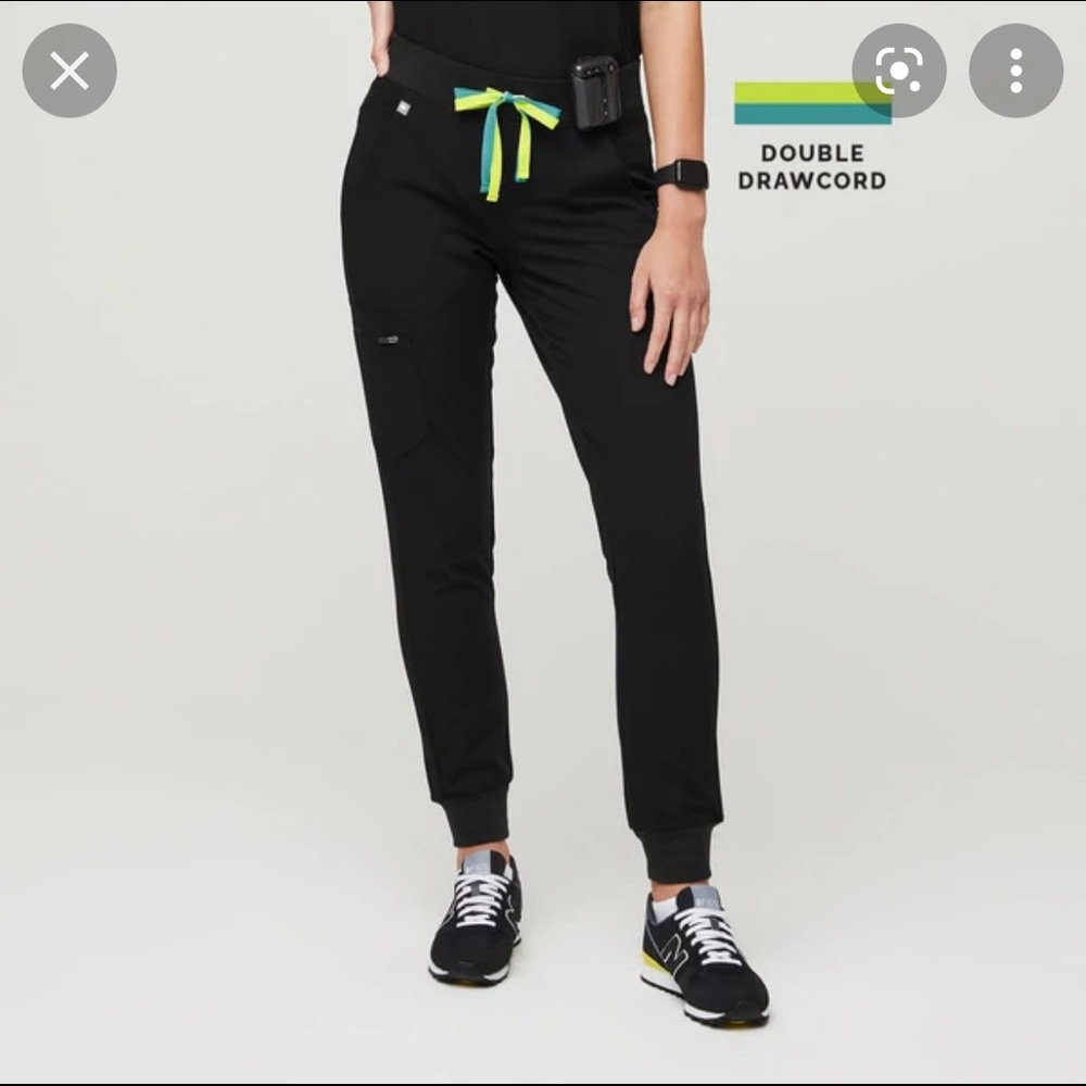 FIGS womens zamora jogger scrub pants - black/citron double cord
